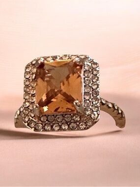 Gold-Tone Amber Square Halo Ring - Women Jewelry